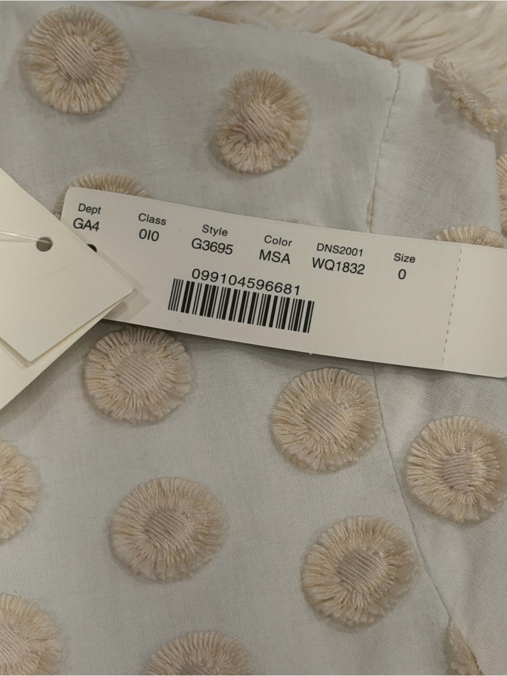 *AS IS* New J. Crew Bell Sleeve Dress Fringe Dot Embroidery 0 Marine Salt Ivory - Picture 10 of 11